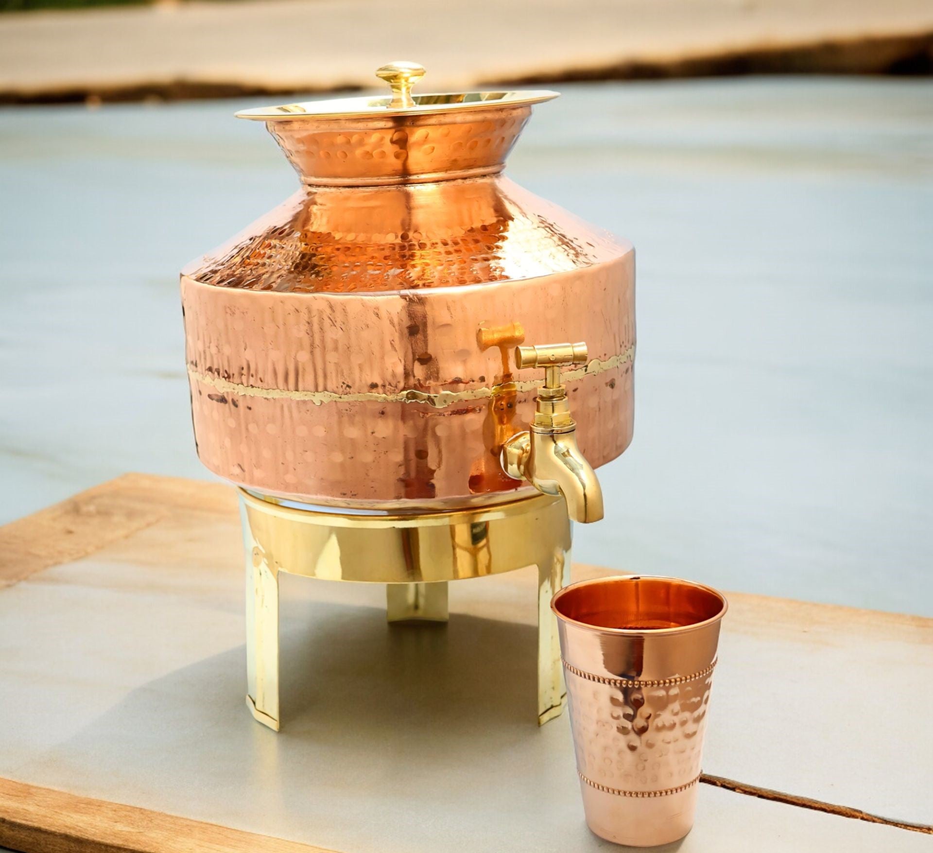 Pure Copper Water Dispenser with Brass Stand