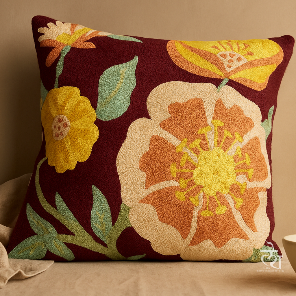 Warm Brown Botanical Cushion Cover