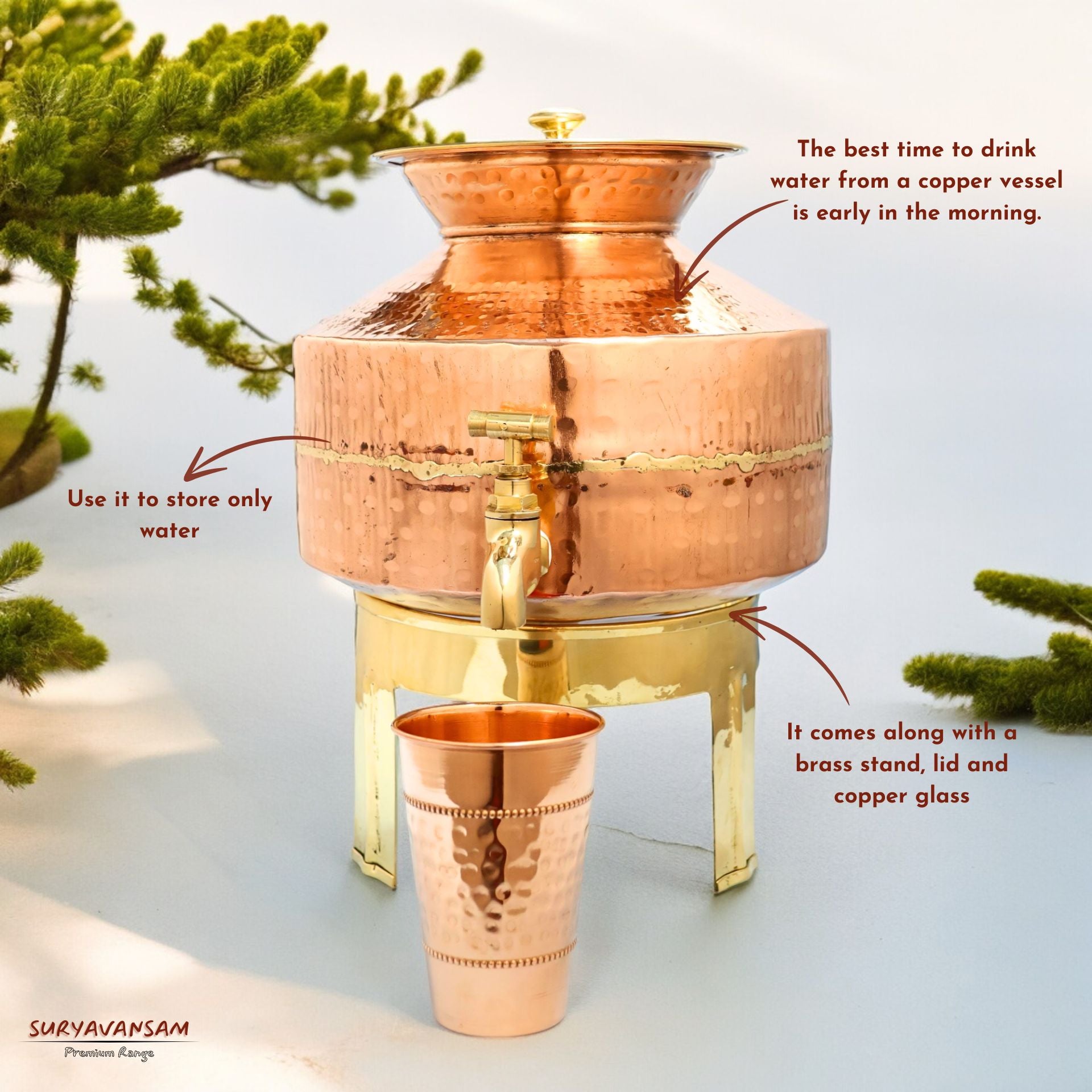 Pure Copper Water Dispenser with Brass Stand