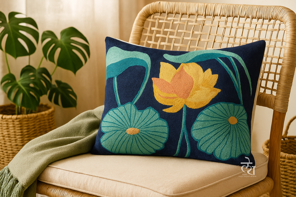 Yellow Lotus Bloom Cushion Cover