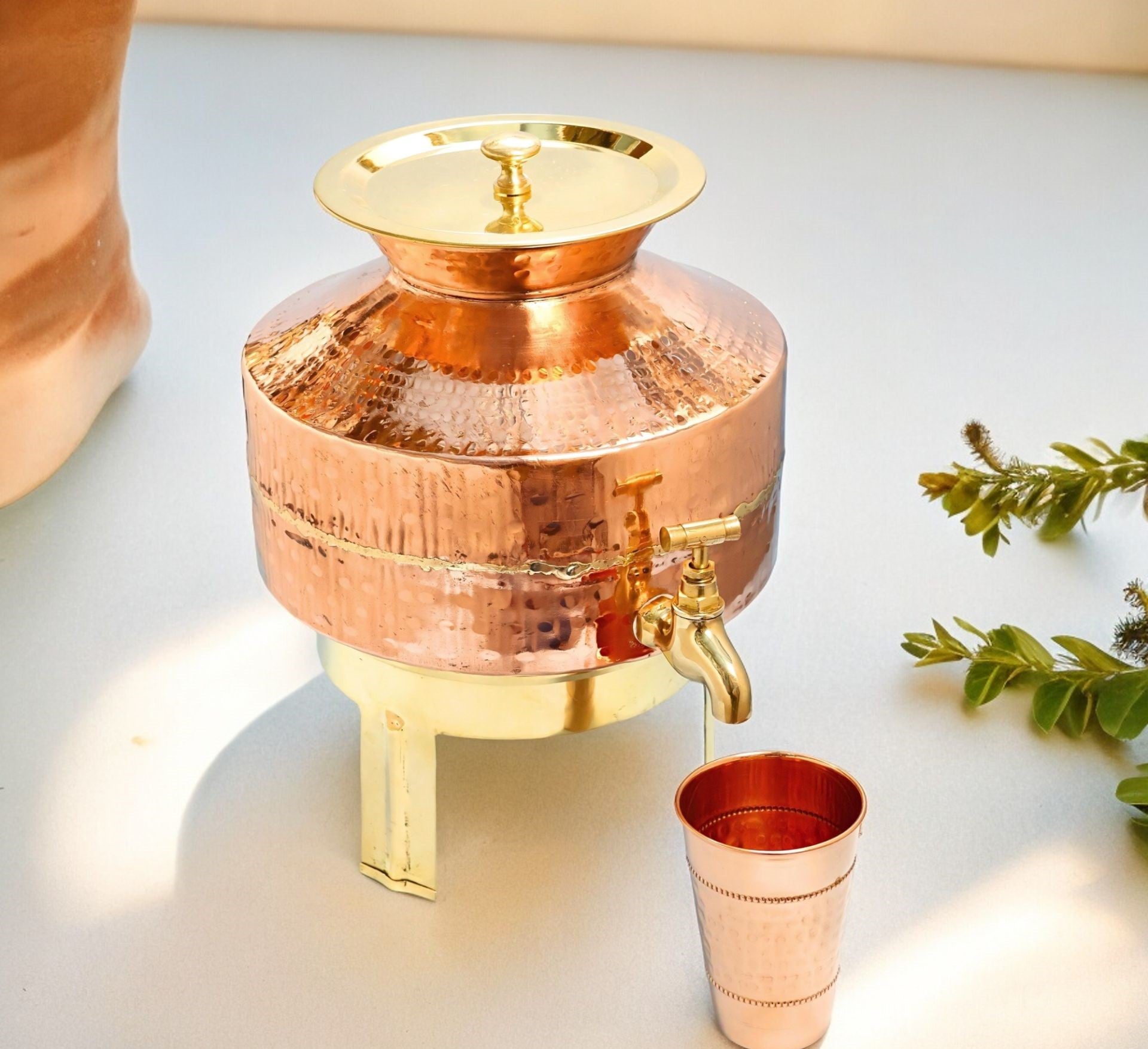 Pure Copper Water Dispenser with Brass Stand