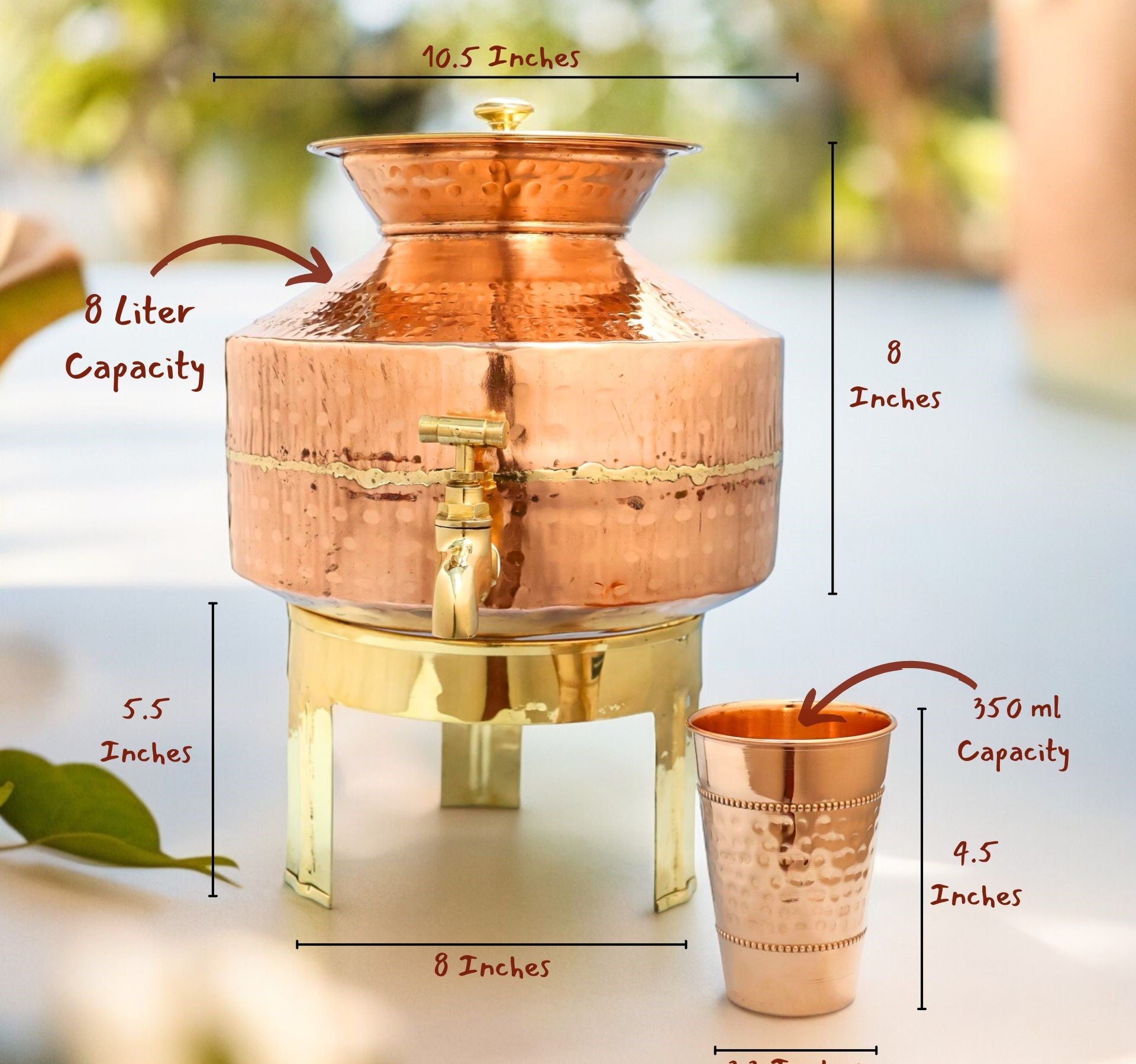 Pure Copper Water Dispenser with Brass Stand