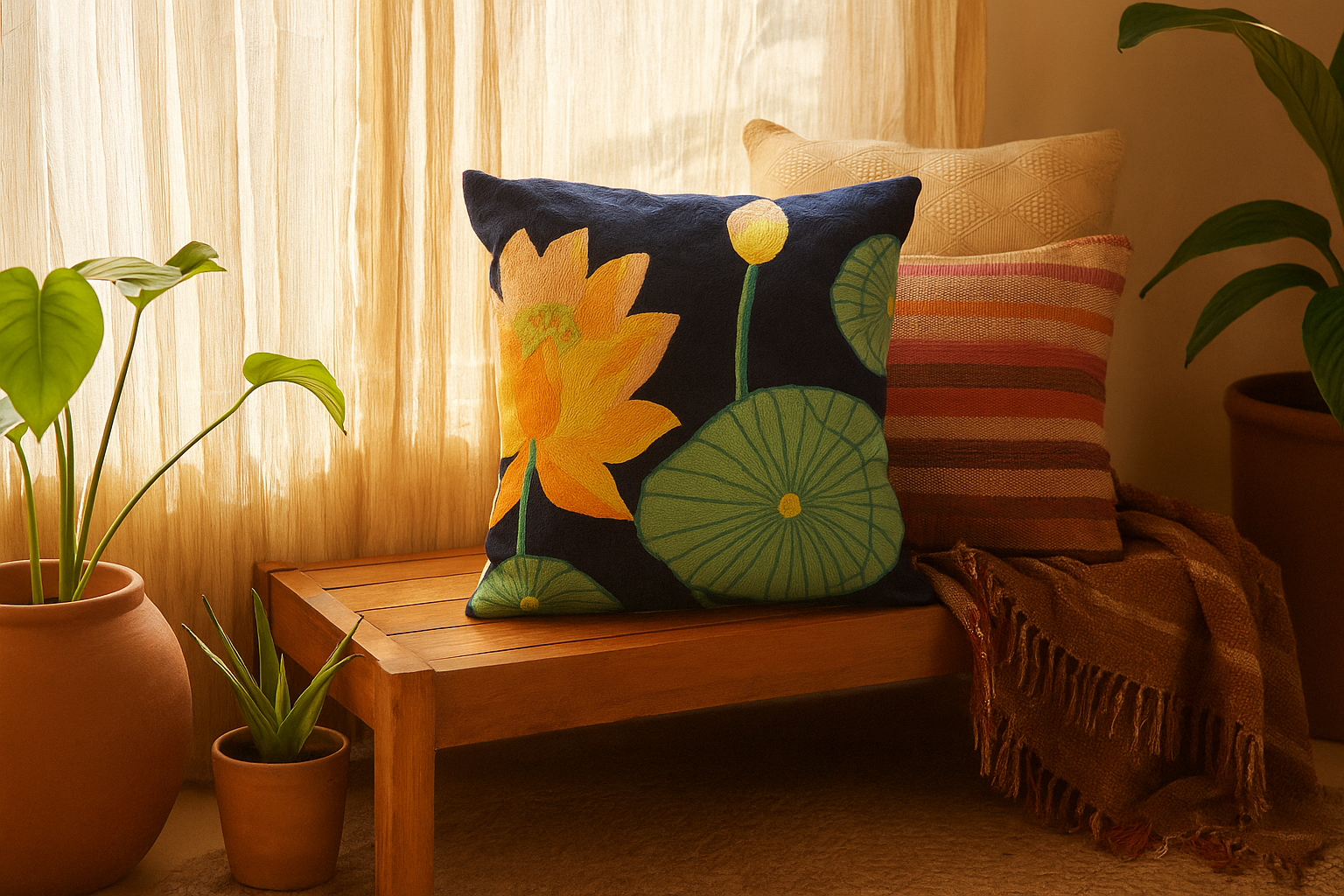 Yellow Lotus Cushion Cover