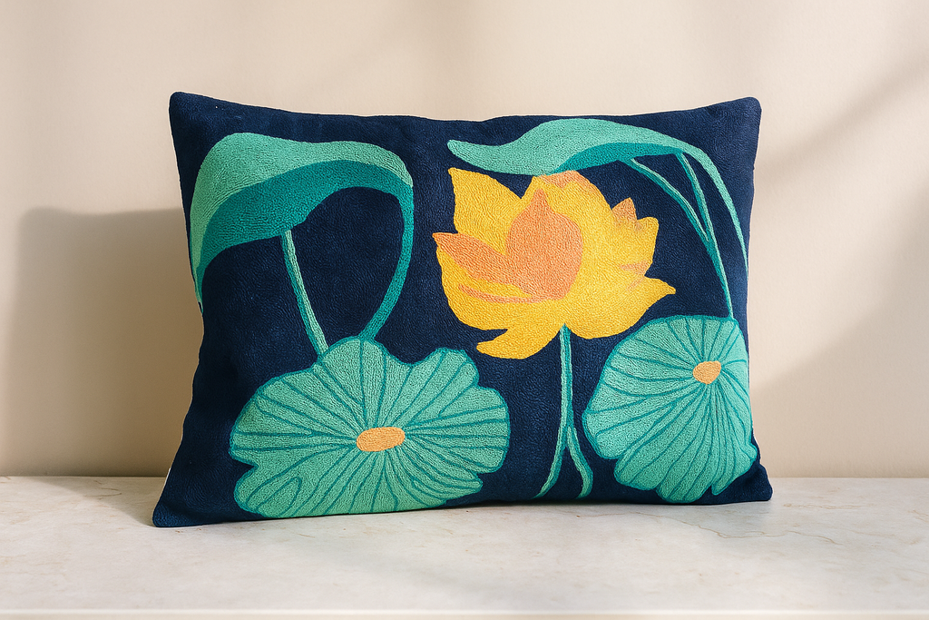 Yellow Lotus Bloom Cushion Cover