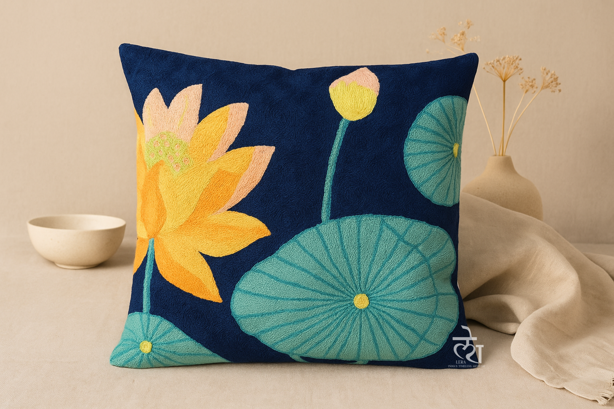 Yellow Lotus Cushion Cover