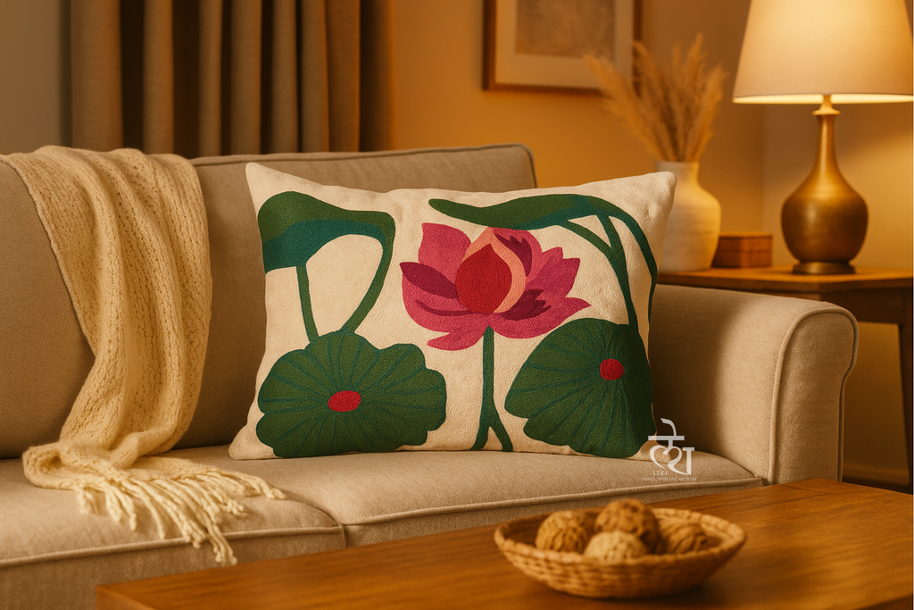 Pink Lotus Bloom Cushion Cover