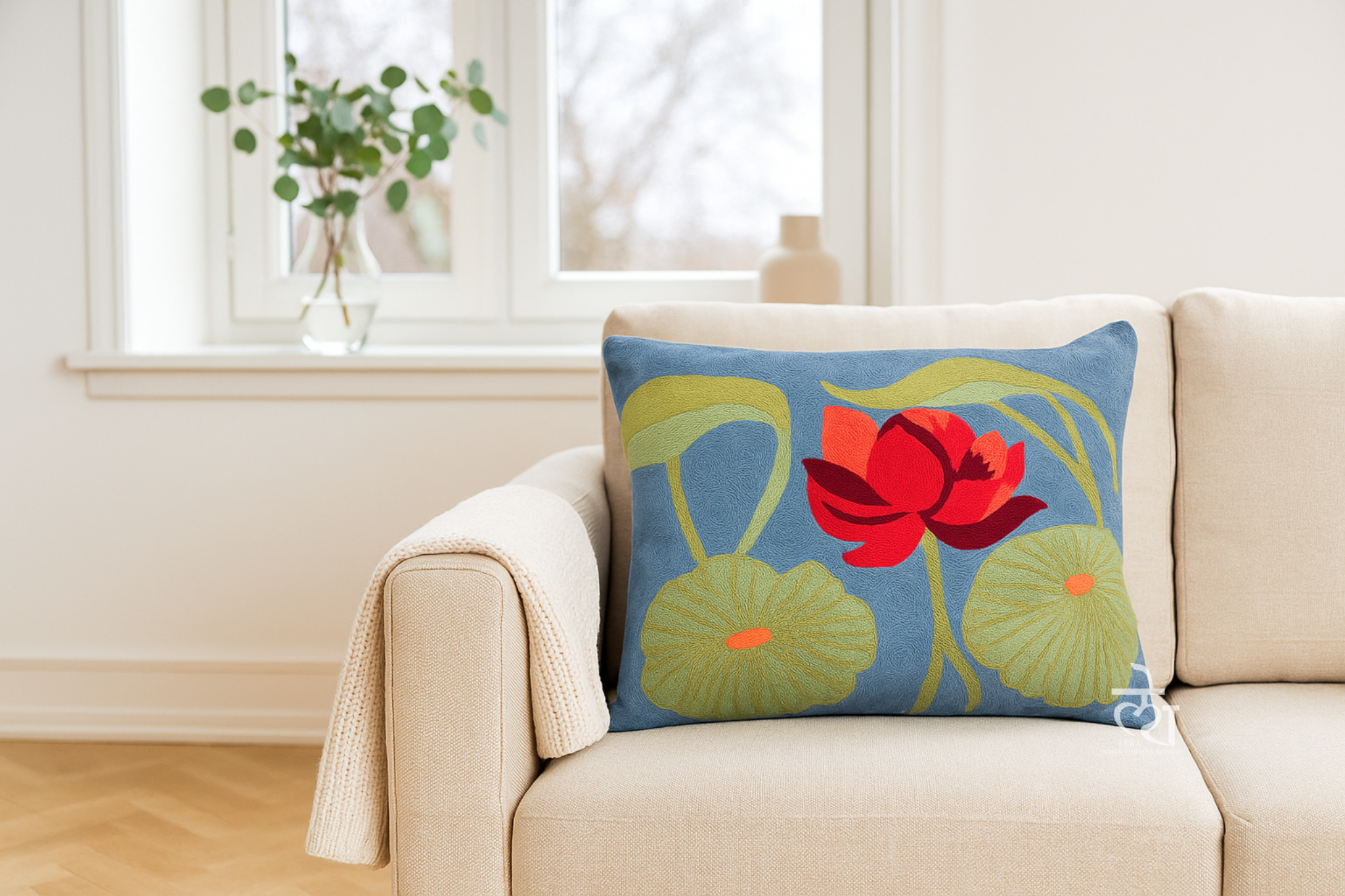 Red Lotus Cushion Cover