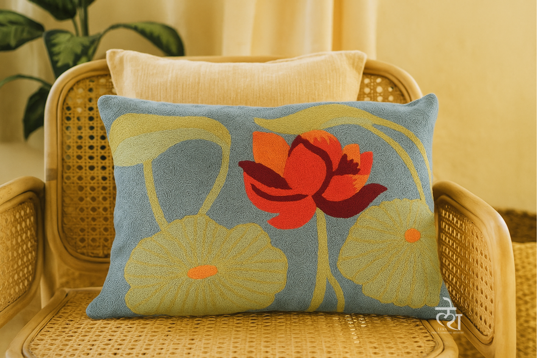 Red Lotus Cushion Cover